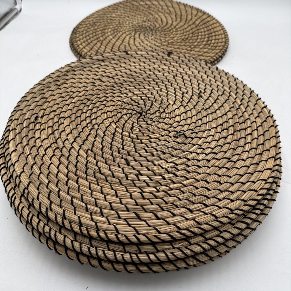 IKEA Lattad Seagrass Black Natural Round Single Placemat Set 8 Straw Tan - Picture 7 of 9